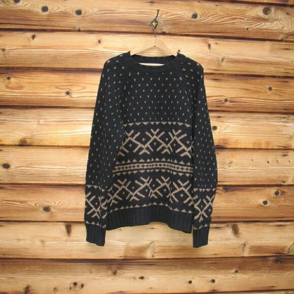 Moncler Black Tan Wool Blend Crew Neck Sweater
